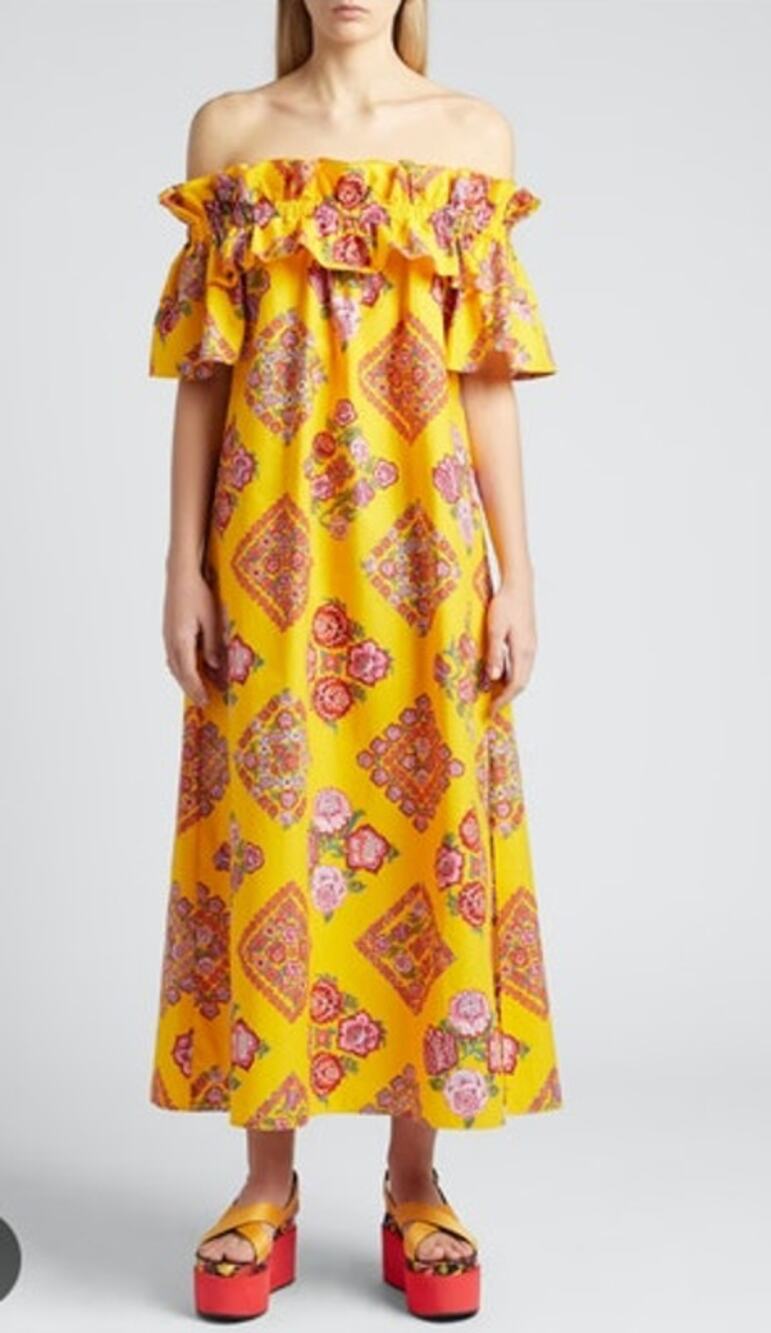 LA DOUBLEJ Sz S Small Breakfast Dress Midi Off Shoulder